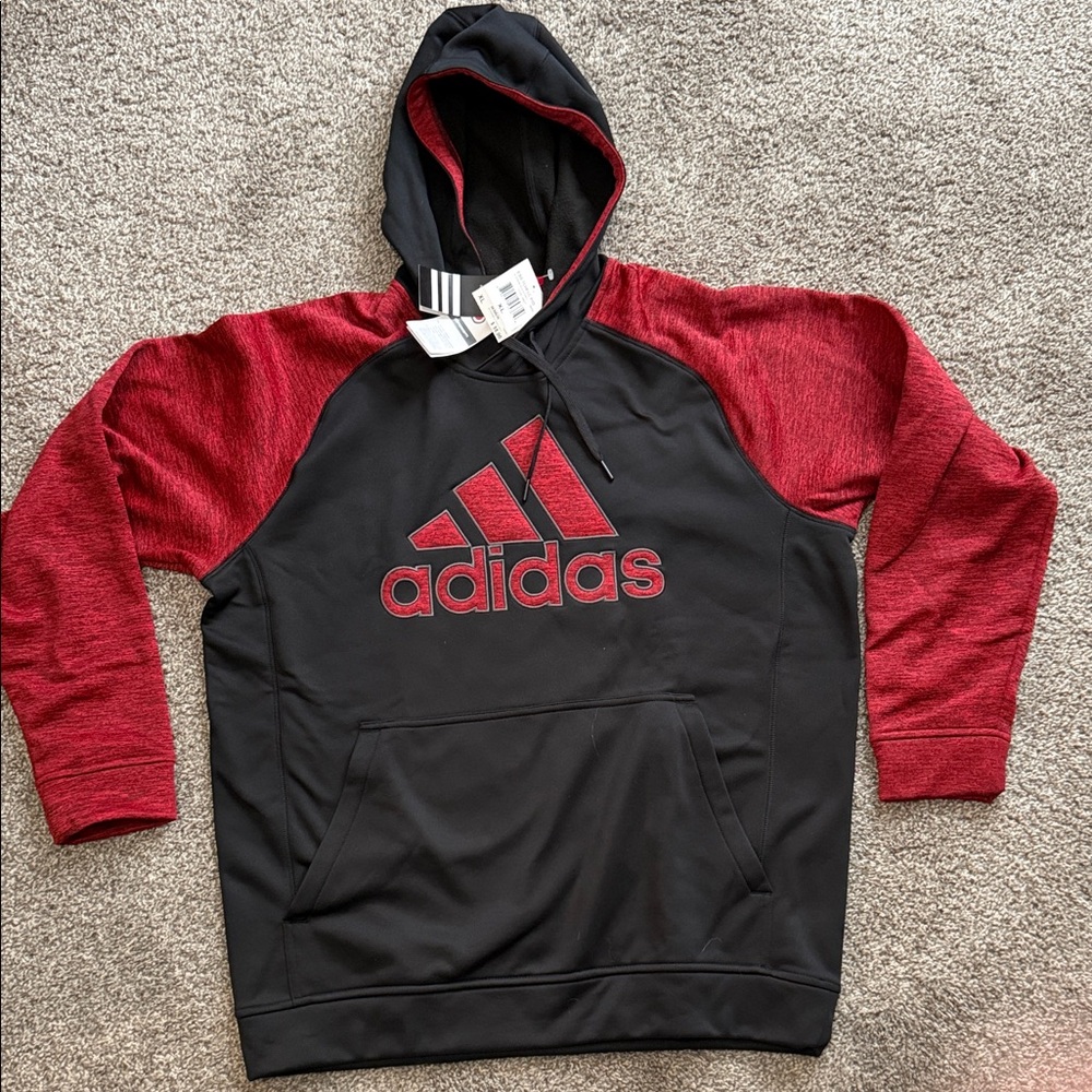 Adidas Men's Black and Red Hoodie